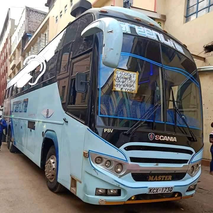 Greenline Royal Scania Master coach in sky blue night livery